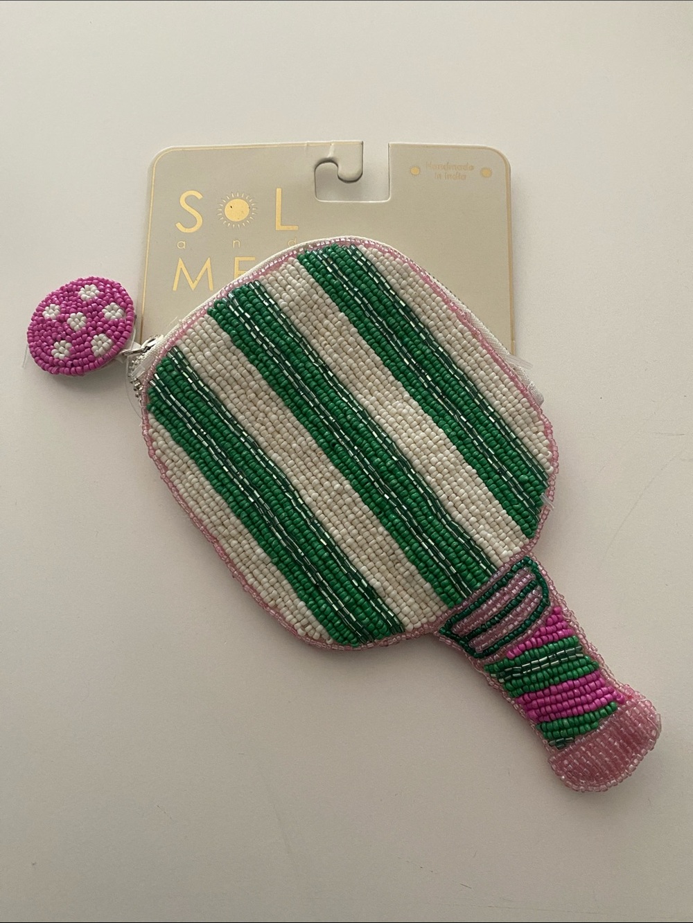 SOL & ME Beaded Pink & Green Paddle Key/Card Holder